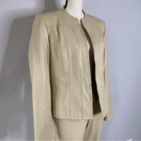 Carlisle 90s Vintage Genuine Leather Two Piece Pants Suit Set - Picture 7 of 13